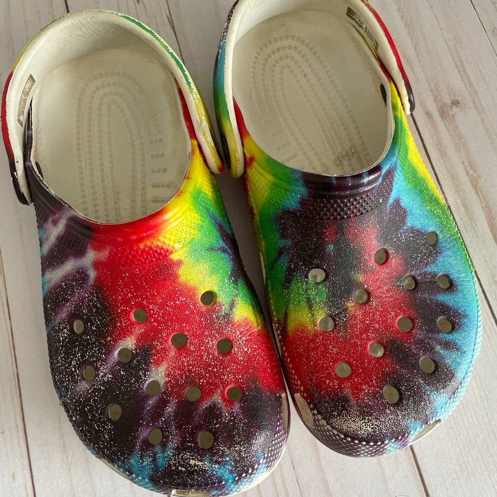 Crocs tie dyed shoes. Worn condition $15